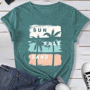BRAND NEW SHEIN Teal 'Sun Salt Sand' Graphic Tee 🌴